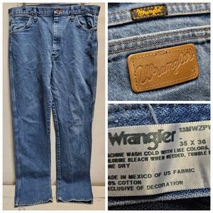 Wrangler vintage western style bootcut cowboy denim blue jeans mens 35x36